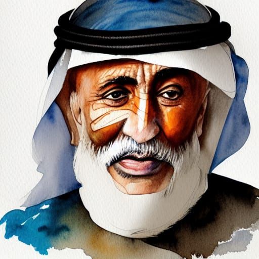 Watercolor Portrait of an Old Arab Man