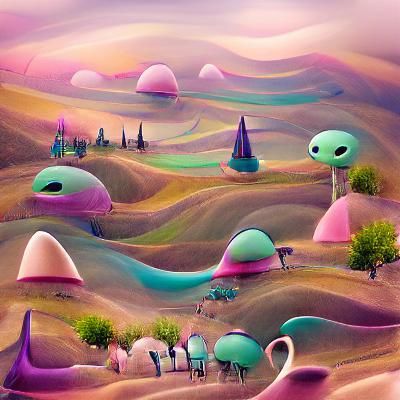 Whimsical Alien Landscape with Vibrant Flora