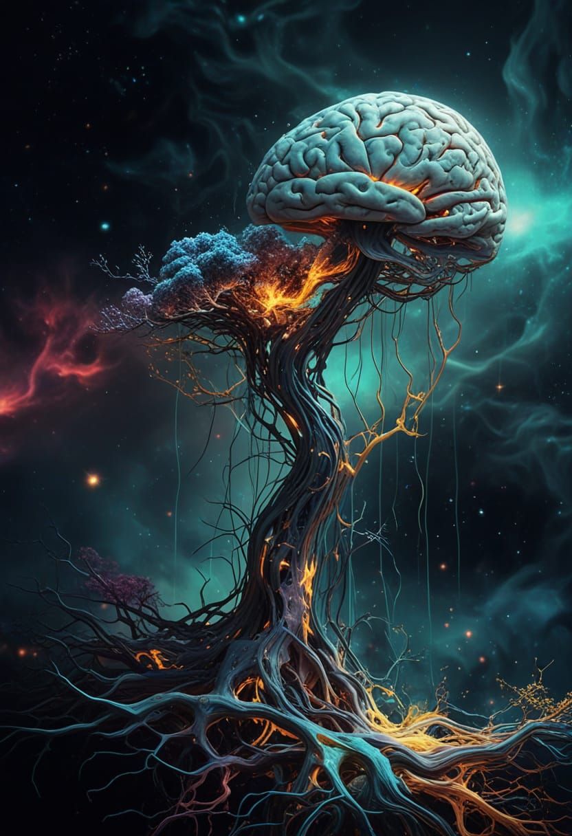 Brain Streams Flowing Through Galaxy: Digital Art