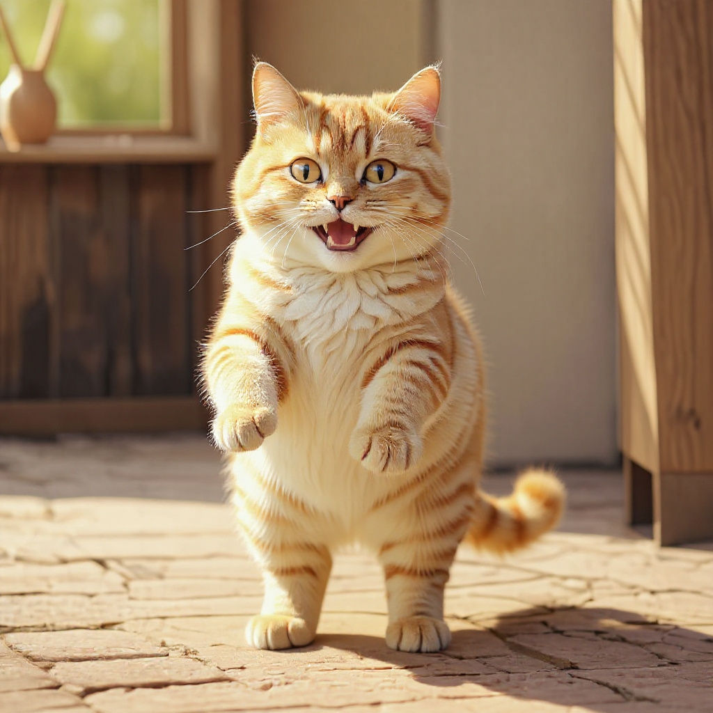 Cute Chubby Cat with Shy Expression