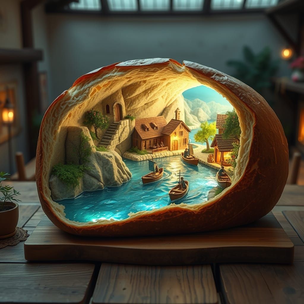 Stunning Bread Landscape with Miniature World Inside