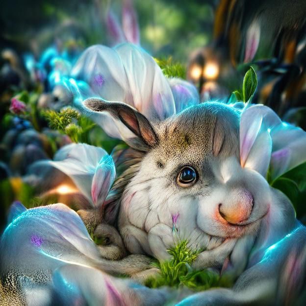Rabbit Transforming into Flower: Photorealistic Woodland Sce...
