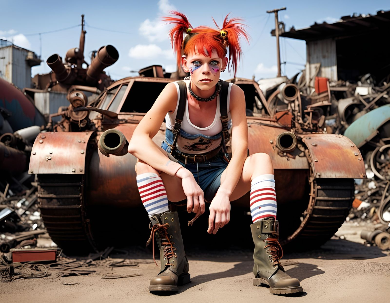 Pippi Longstocking as Tank Girl in Junkyard