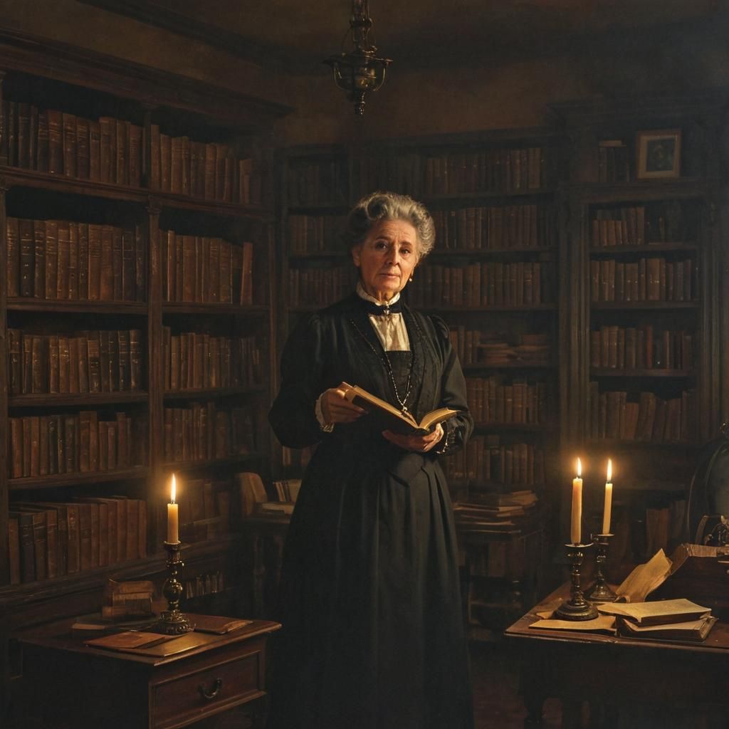 Edwardian Aunt Investigates Cult: Gilded Age Oil Painting