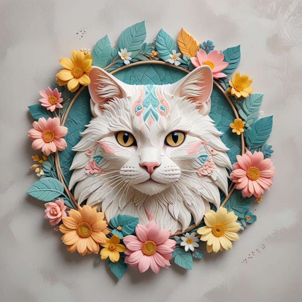 Serene Cat Mandala with Intricate Floral Patterns in Dreamy ...