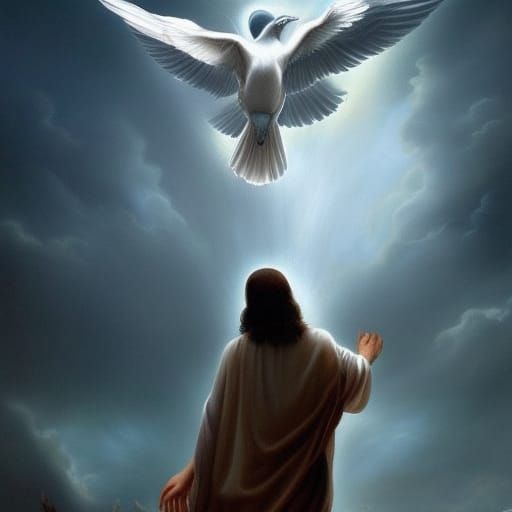 Jesus Christ with Dove: Detailed Matte Painting