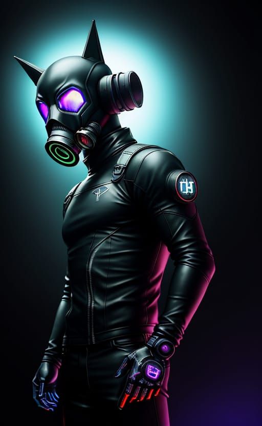 Cyberpunk Horror Boy in Latex Catsuit and Gas Mask