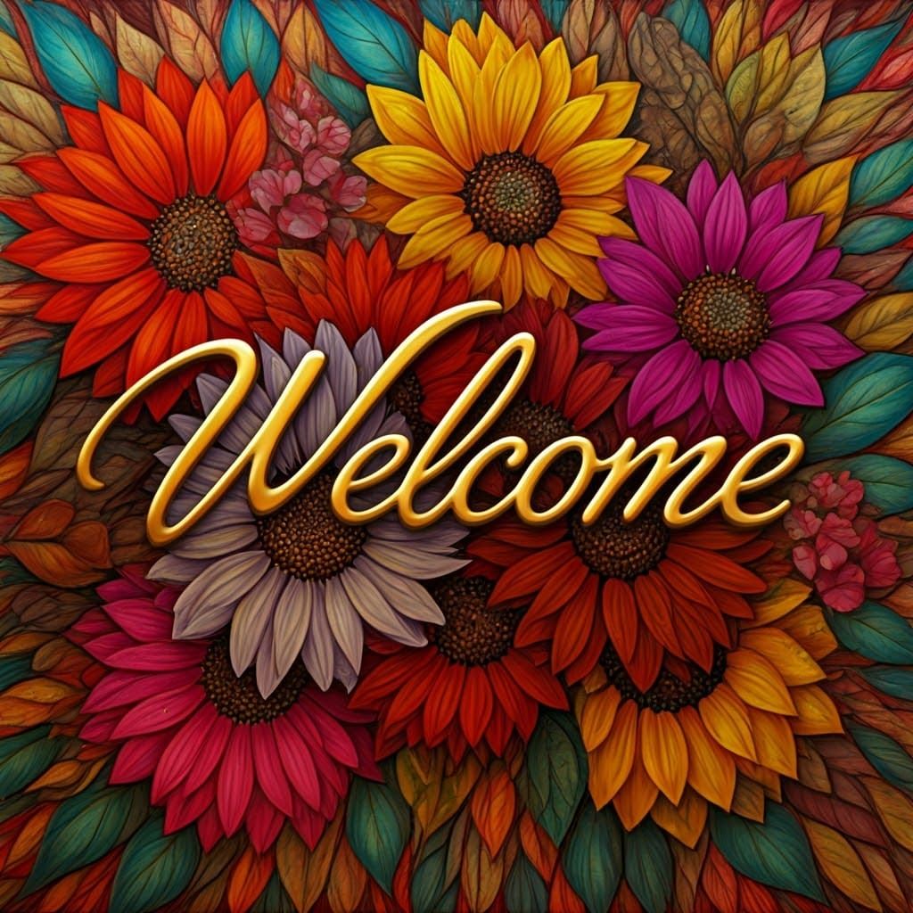 Elegant Gold Cursive Text Amidst Vibrant Floral Patterns