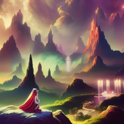 Divine Figure in Fantastical Landscape, Trending Art