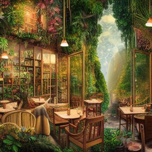 Hyperdetailed Vegan Restaurant in Jungle City
