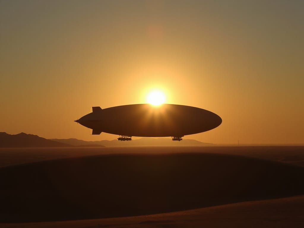 Zeppelin Airship Silhouette in Orange Desert Sunrise