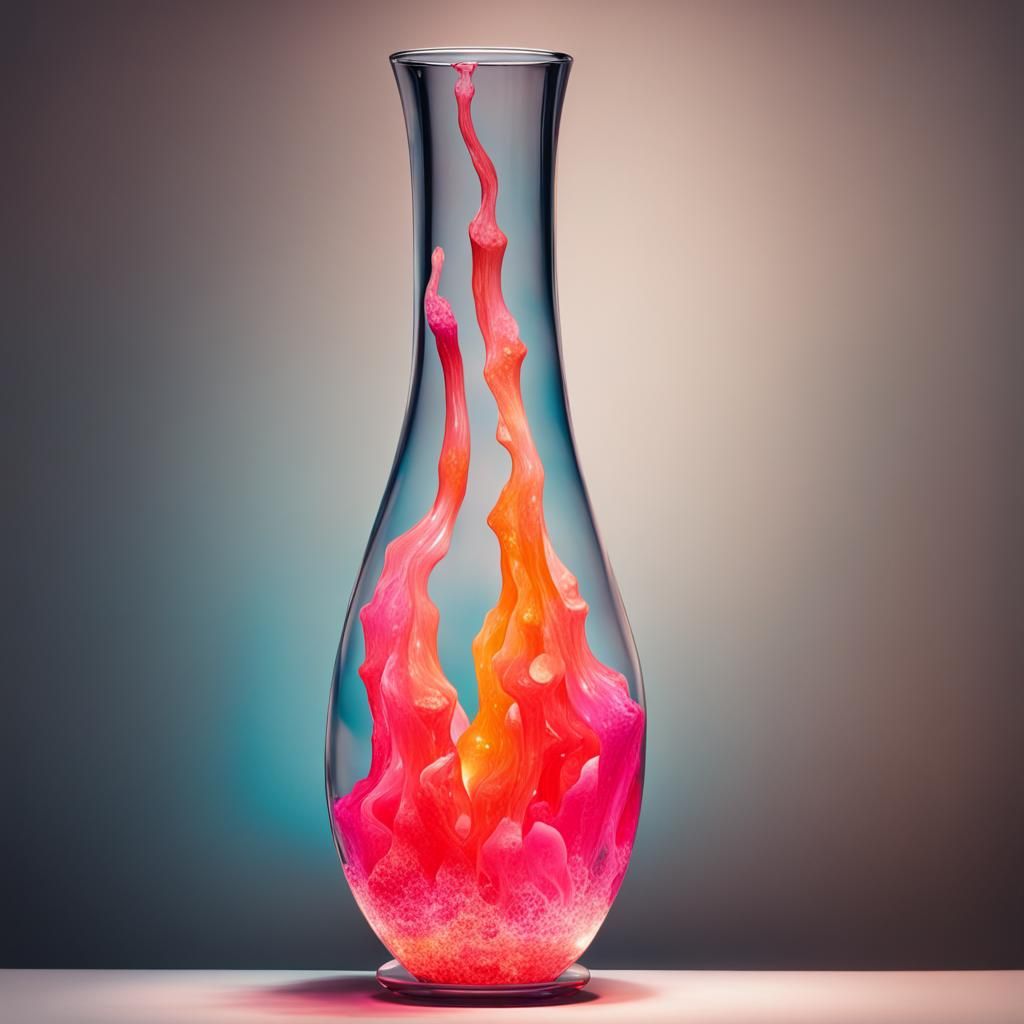 Neon Lava Lamp in Cracked Crystal Vase