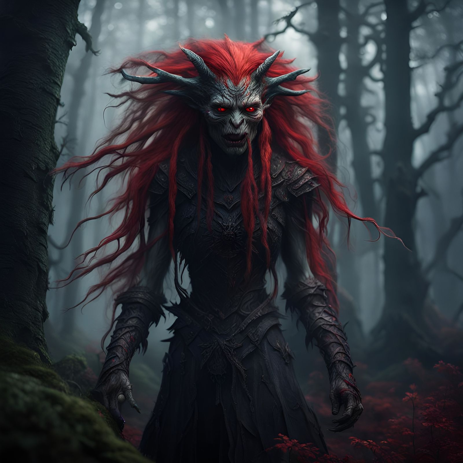 Dark Art Monster Portrait in Fantasy Forest