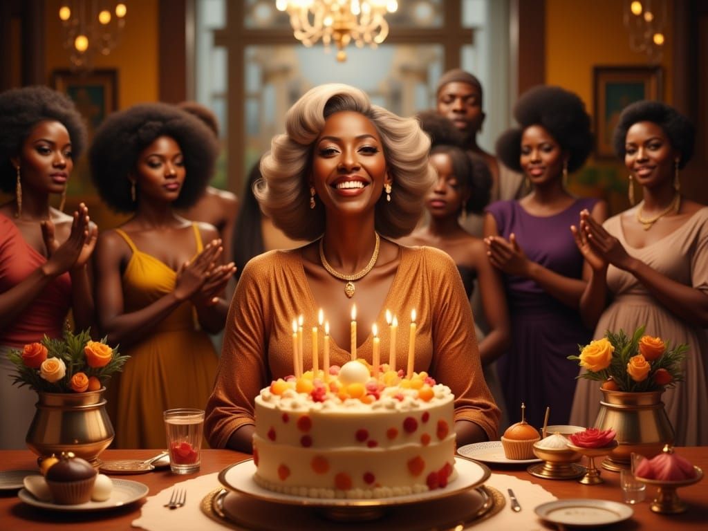 Elegant Elderly Woman Celebrates Birthday With Joyful Family