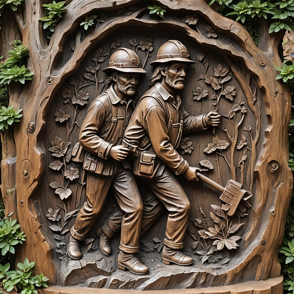 Rhododendron Carving: West Virginia Mining Scene