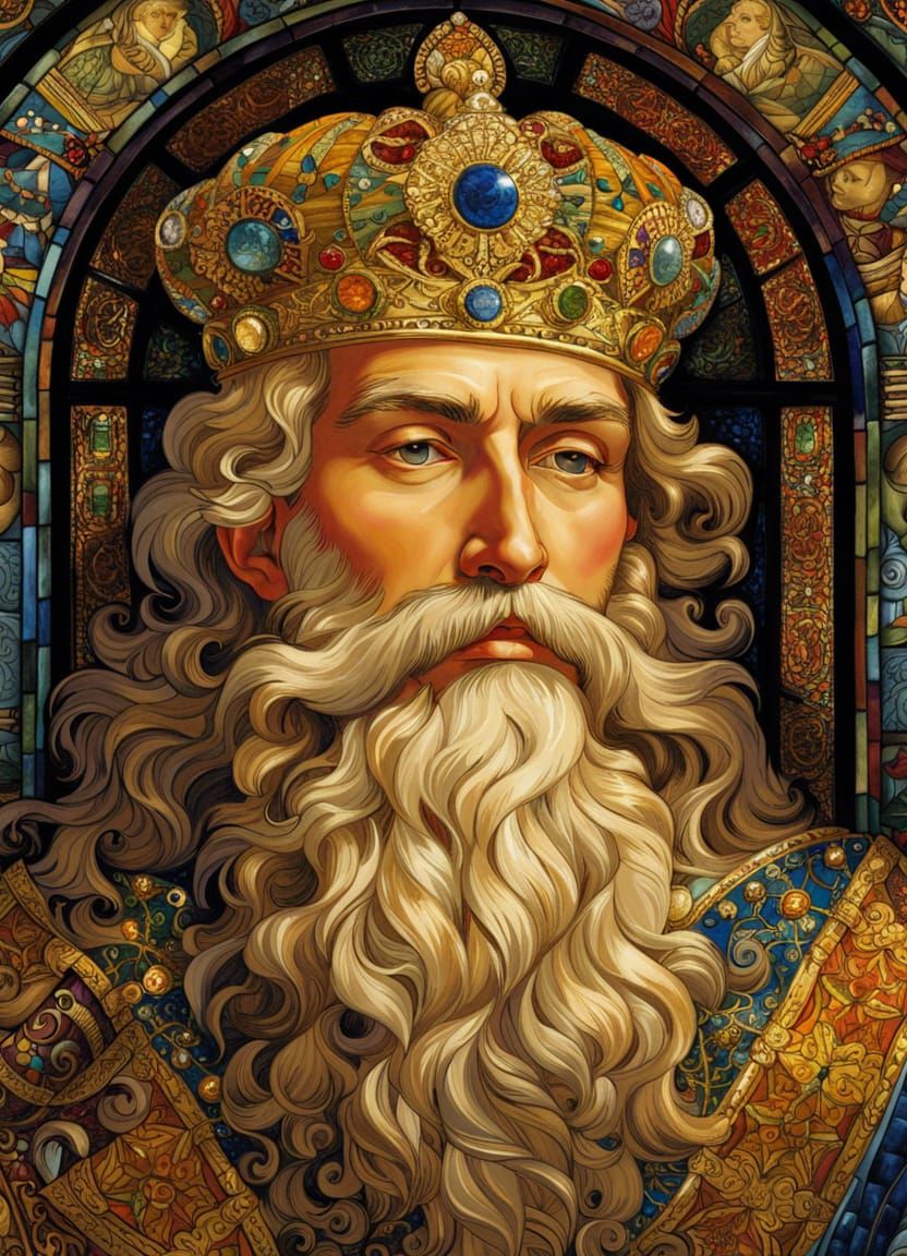 Stained Glass King Portrait in Fractal Mosaic Style
