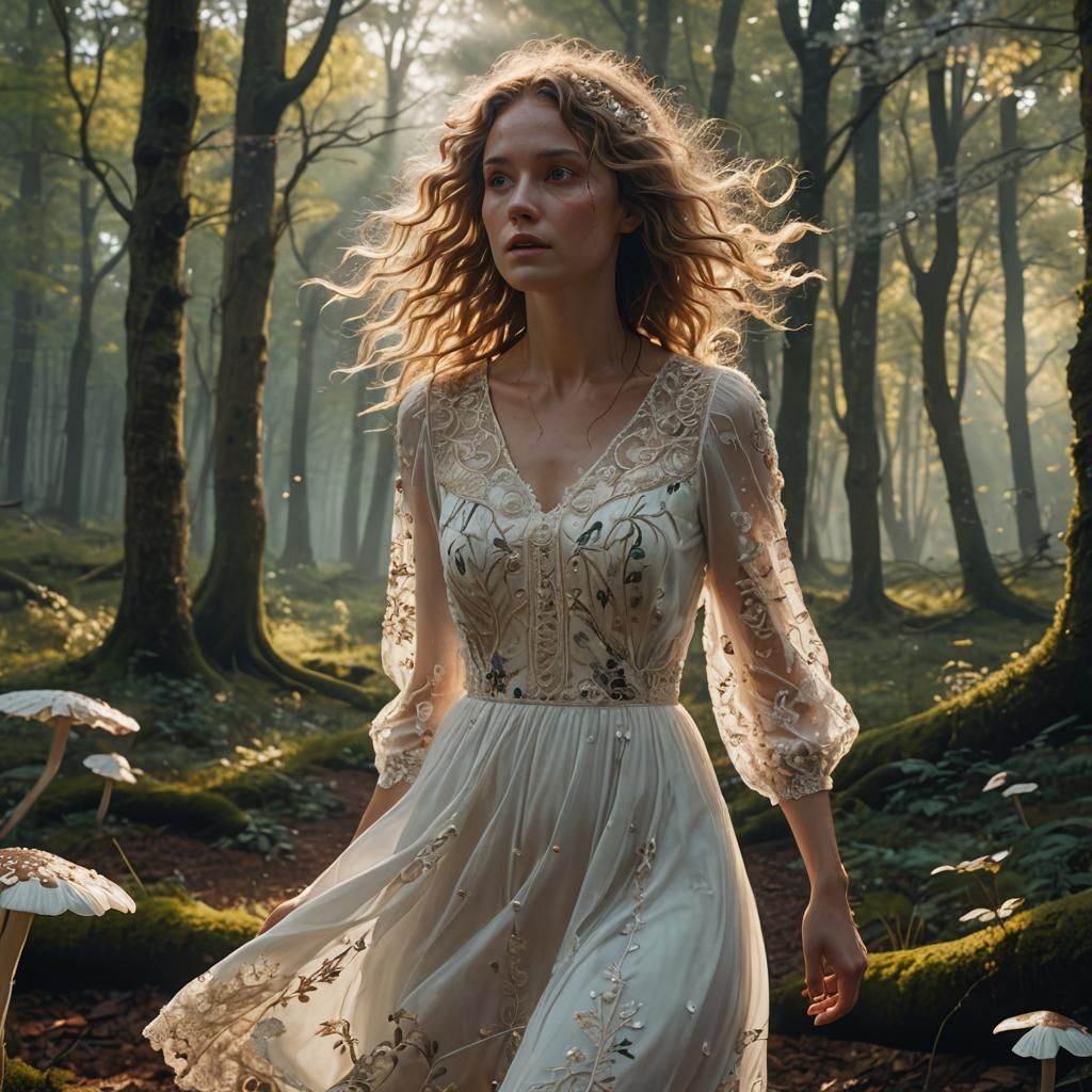 Enchanted Forest Girl in Flowing Dress