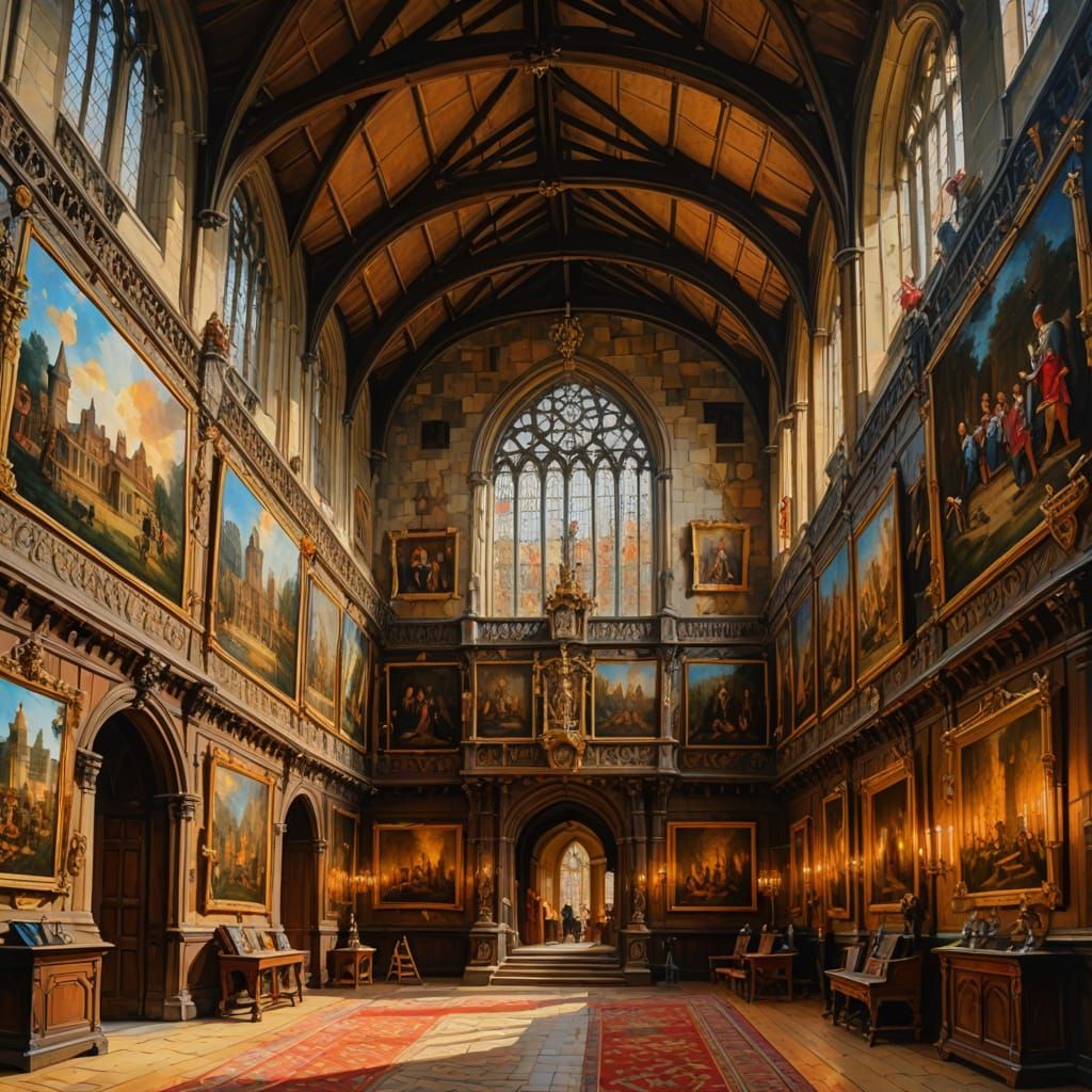 Epic Impressionist Masterpiece of Warwick Castle's Great Hal...