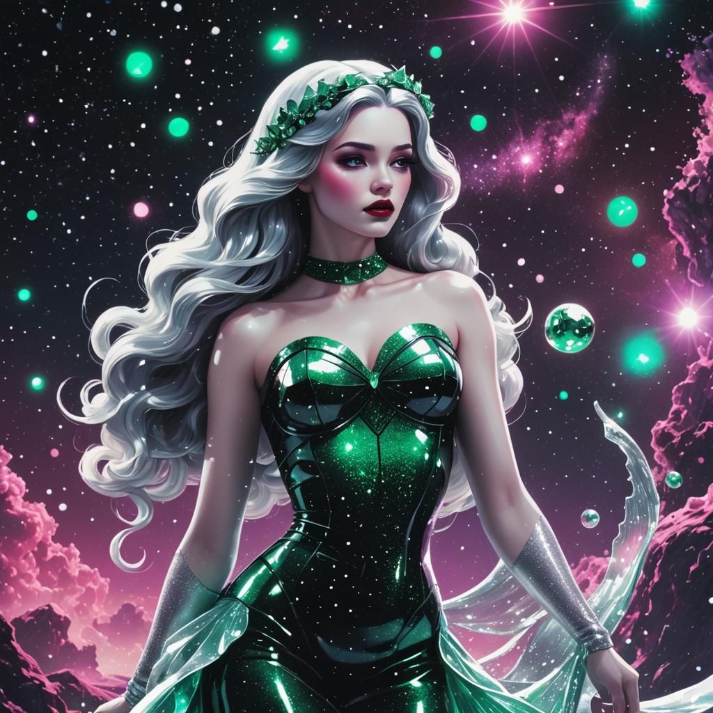Snow White Space Mermaid in Synthwave Style
