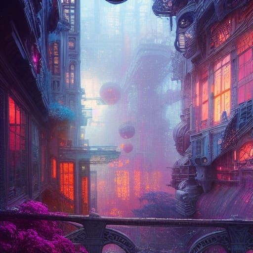 Cozy Building in a Psychedelic Liminal Space