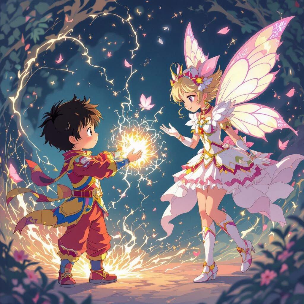 Anime Boy Summons Electricity, Magical Girl Catches Fairy