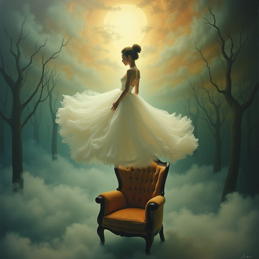 Dreamlike Woman in Ethereal Mists, Surreal Art