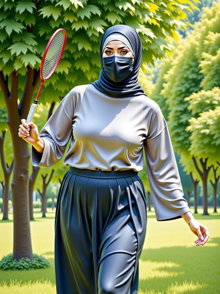 Modest Hijabi Women Play Badminton in a Park