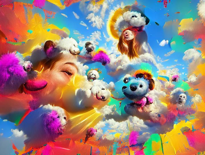 Fuzzy Puppies Playing on a Sunny Day in Pop Art