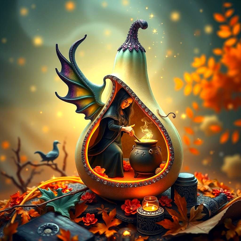 Winged Bottle Gourd Reveals Witch's Cottage