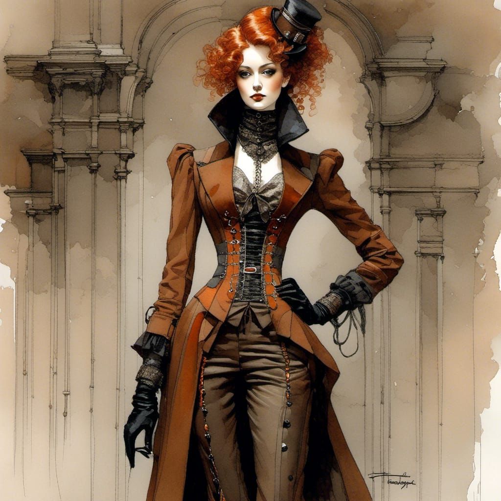 Steampunk Fashion Sketch with Contemporary Style