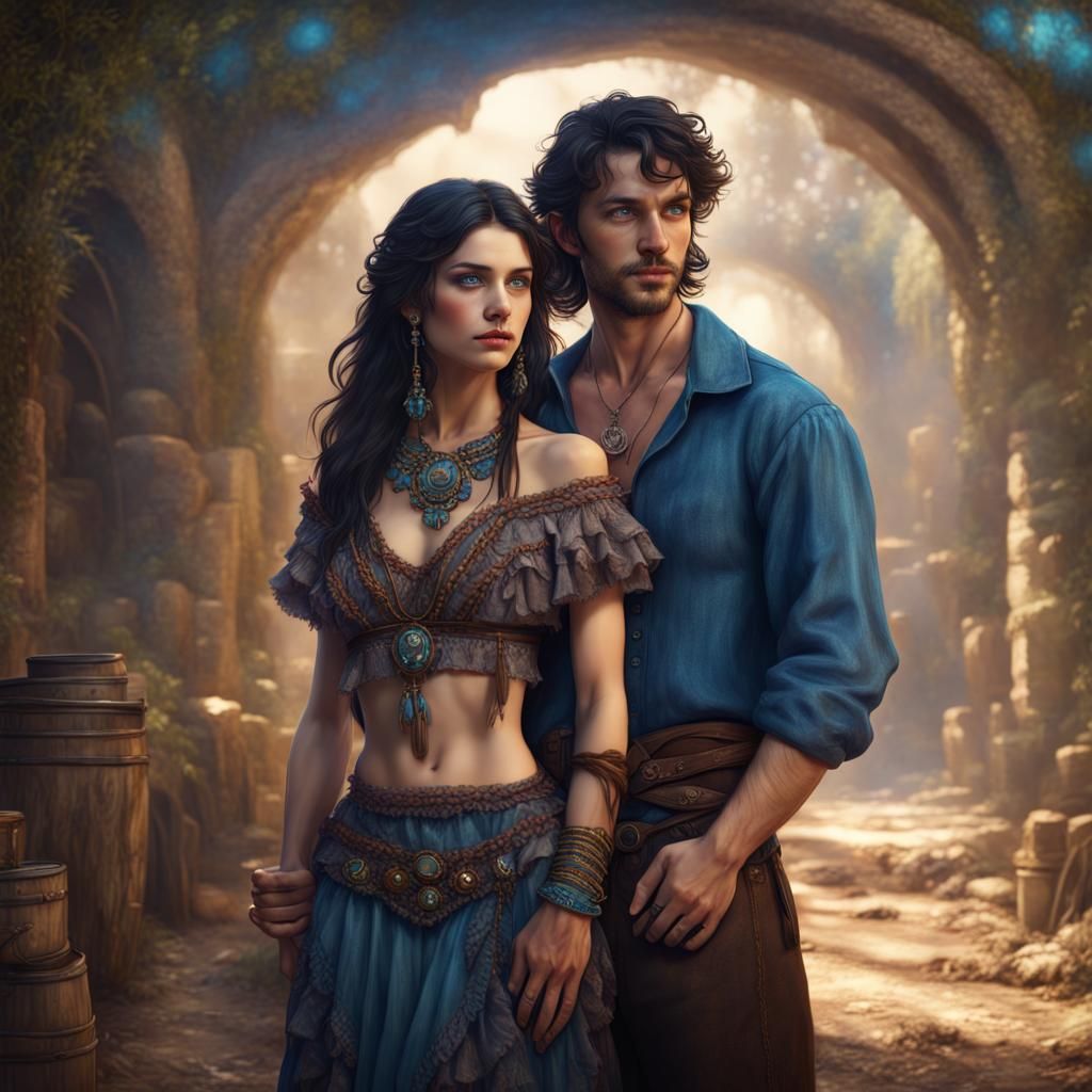 Gypsy Couple in Detailed Fantasy Art