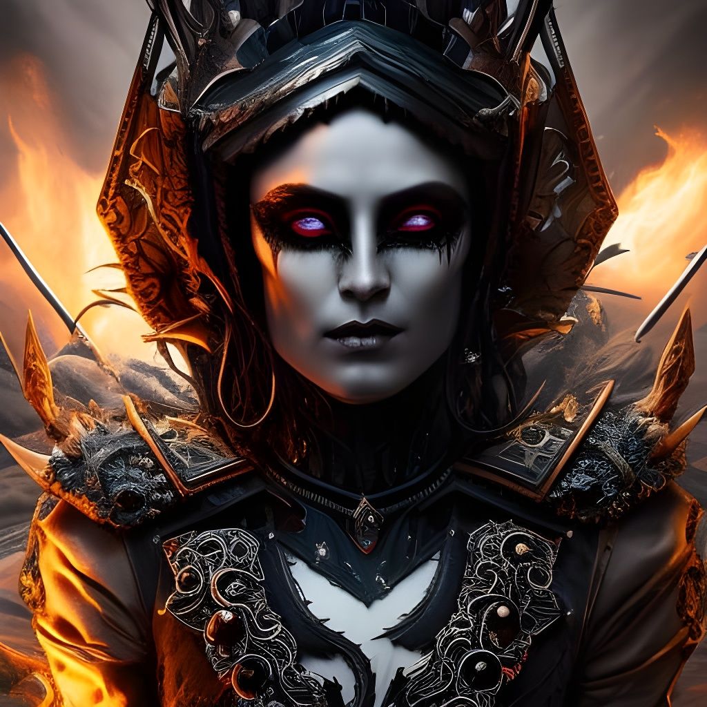 Demonic Dragon Knight Queen in Obsidian Armor