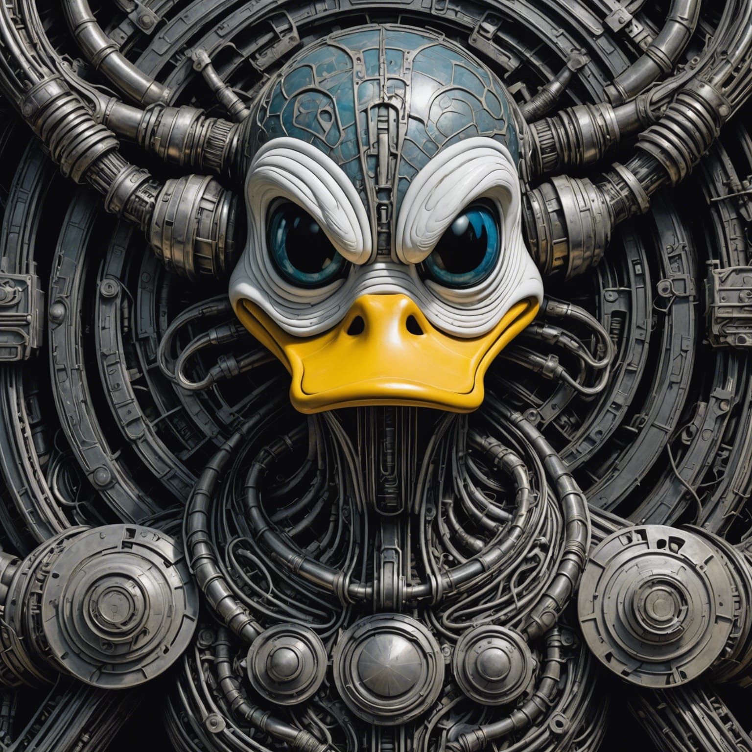 Donald Duck Biomechanical Portrait in Giger Style