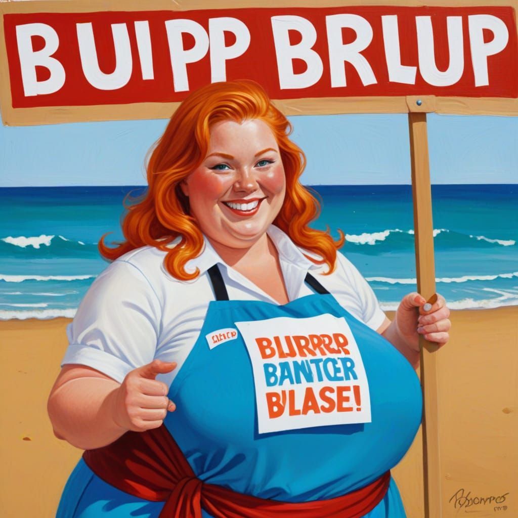 Sultry Beachside Waitress in Vibrant Gouache