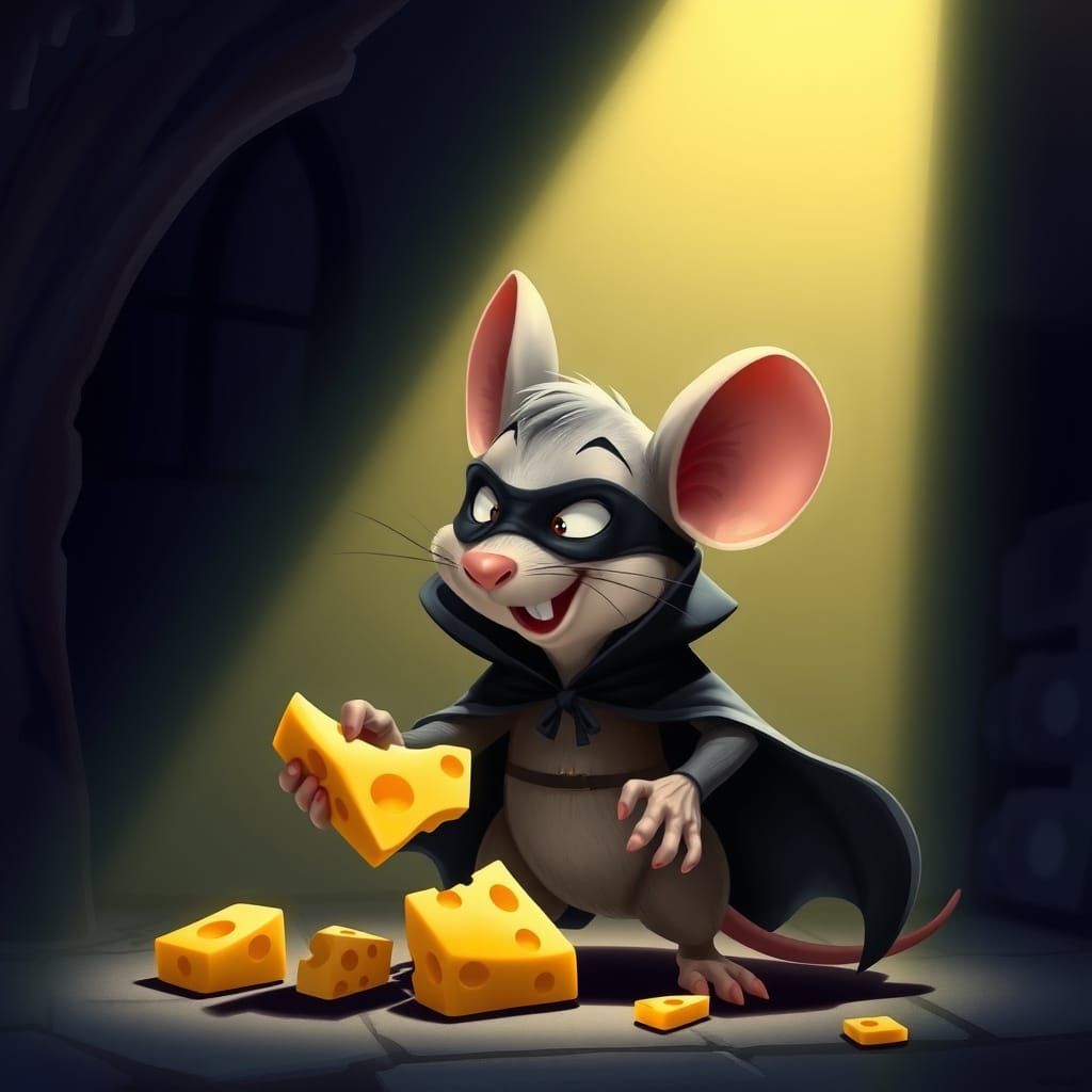Adorable Mouse Thief Stealing Cheese, Animation Style