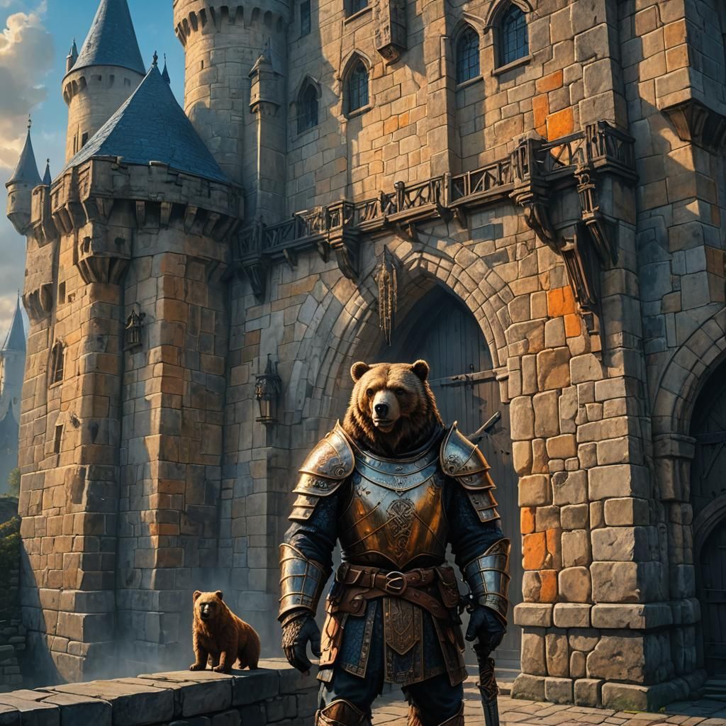 Medieval Castle with Bear Statue Concept Art