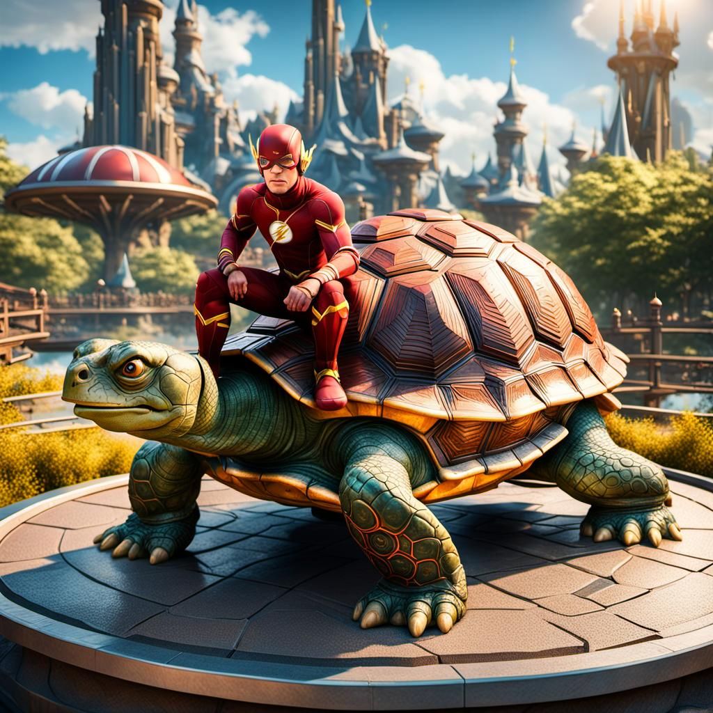 The Flash Rides a Turtle in Fantasycore Style