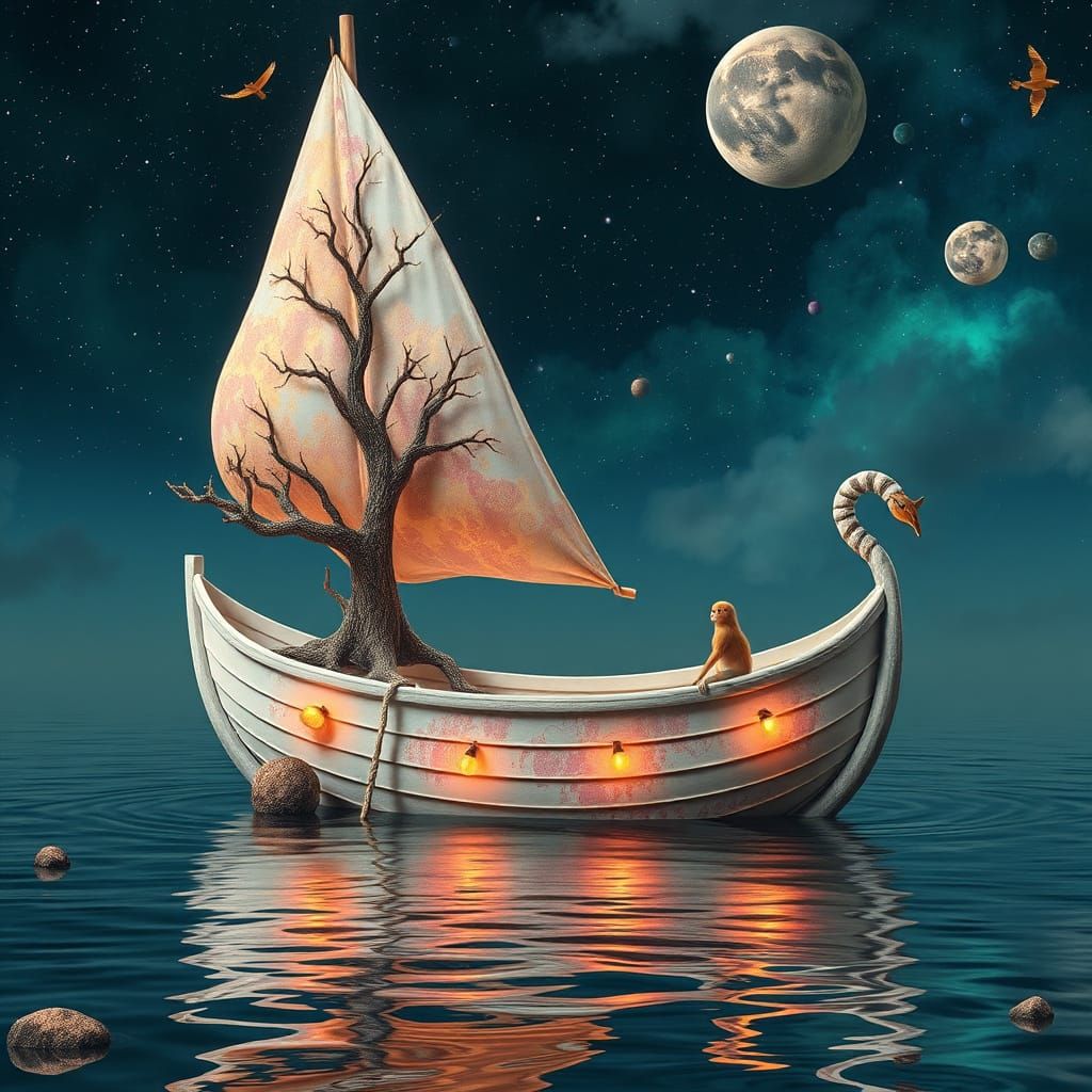 Surreal Synesthesia Boat in Dreamscape