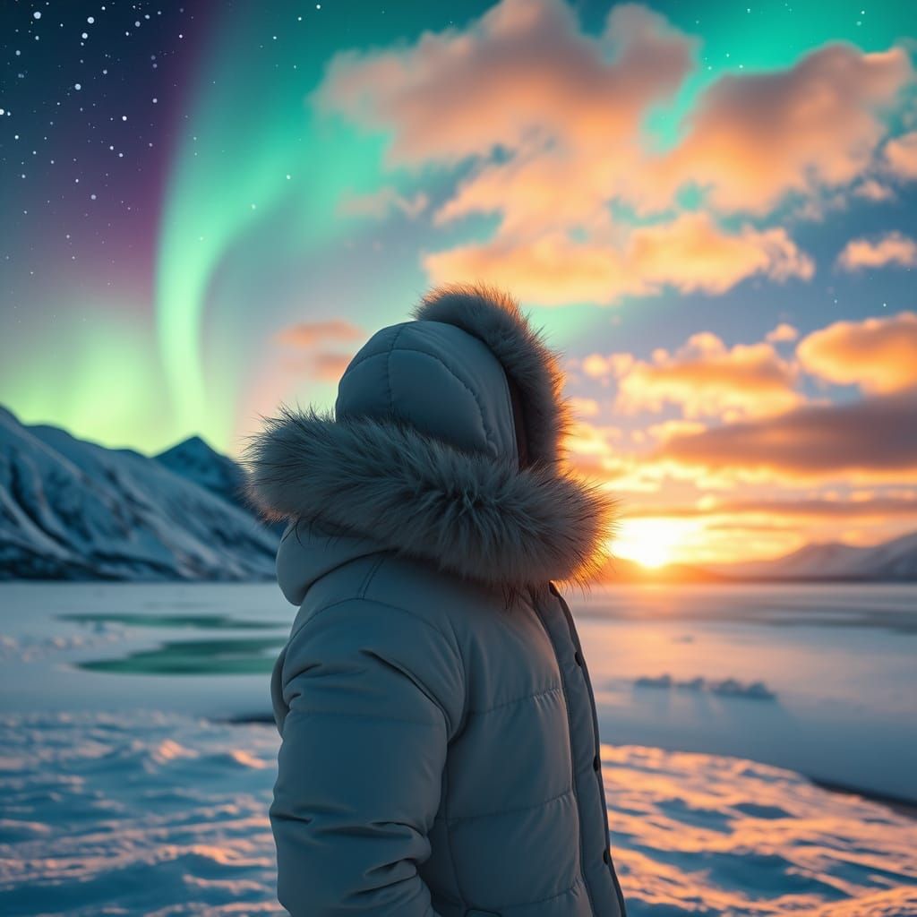 Winter Wanderer Under the Northern Lights
