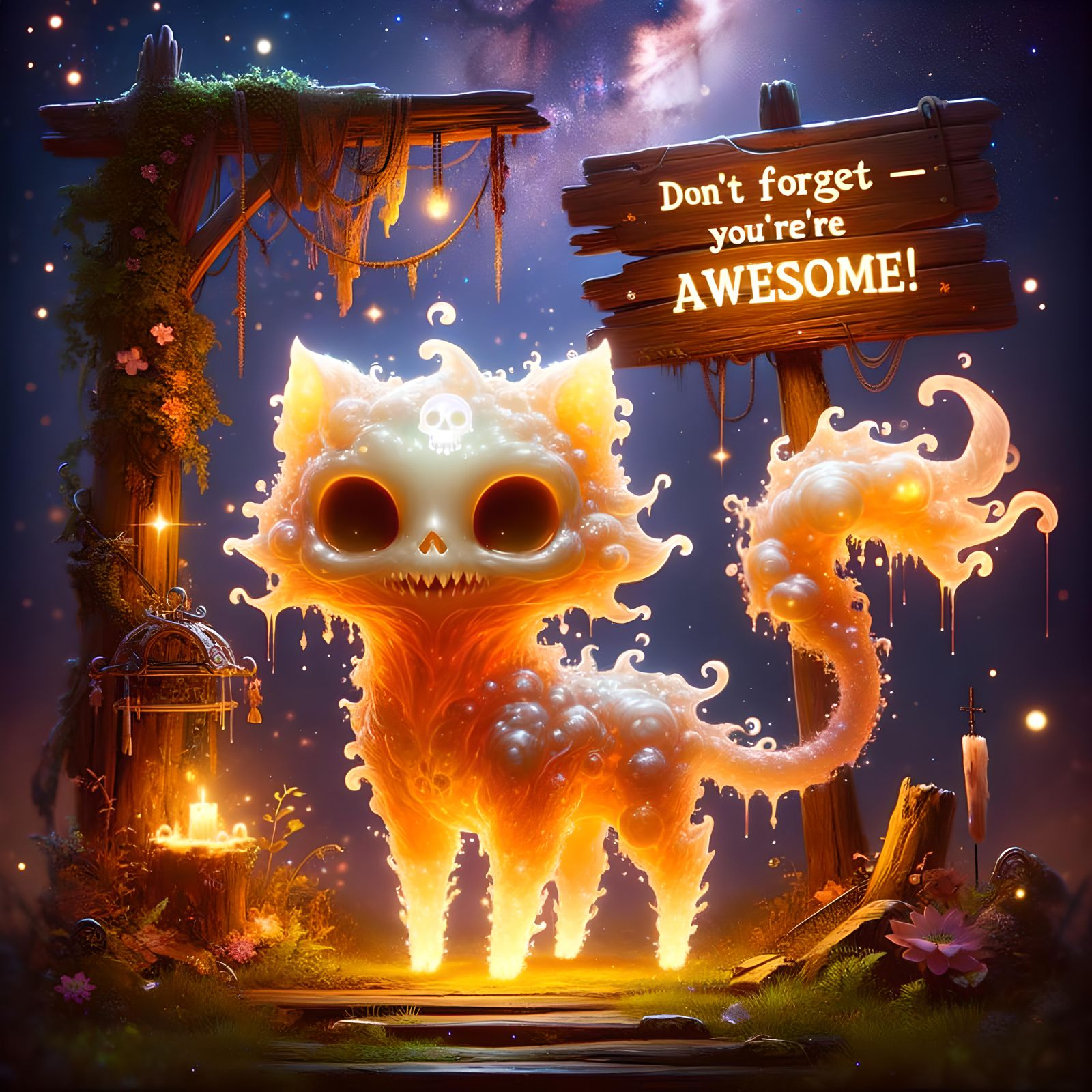 Charming Undead Slime Cat in Fairycore Setting