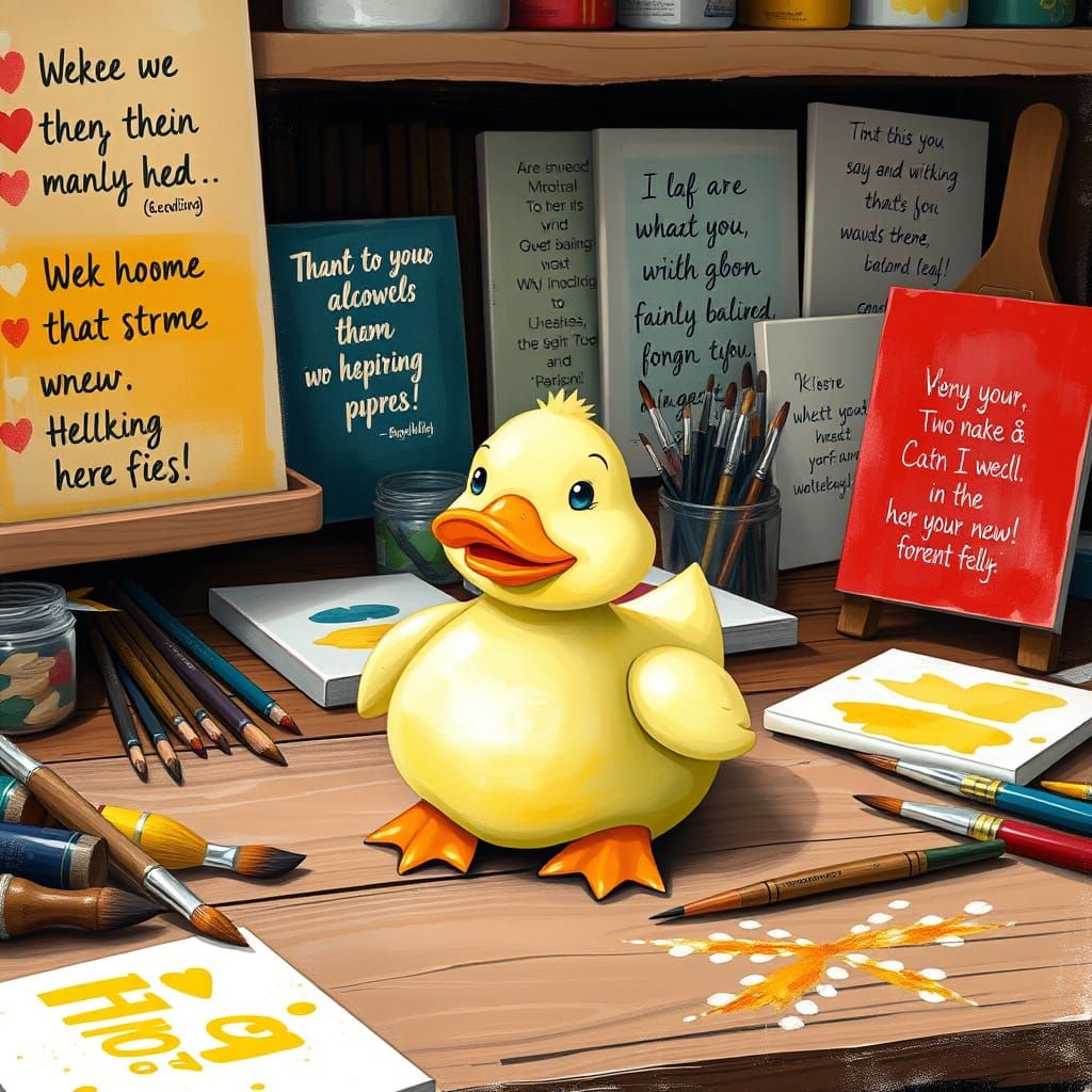 Whimsical Rubber Duck Amidst Artistic Abundance