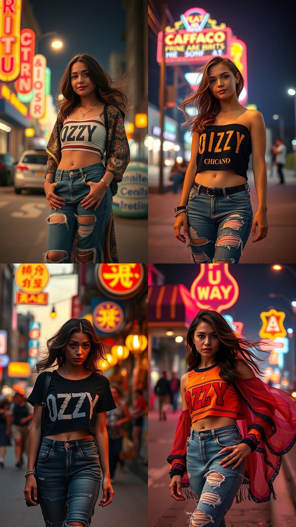 Chic Chicana in Neon Street Photography Style