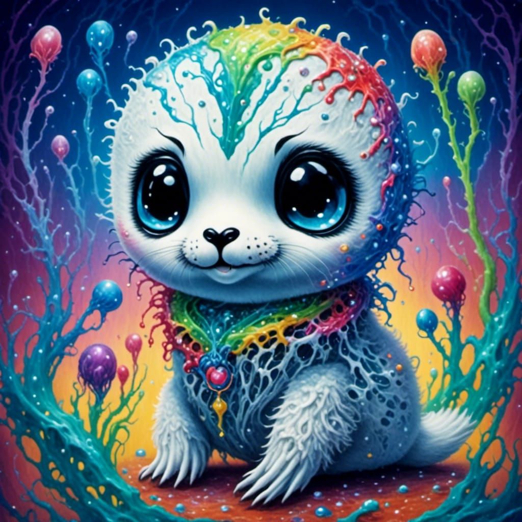 Cute Chibi Seal in Neon-Pop Style