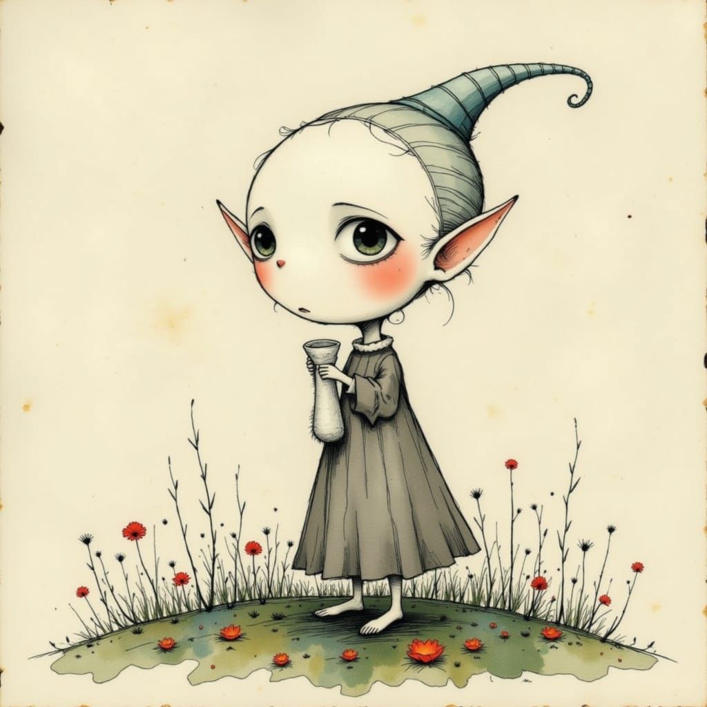 House Elf with Sock in Watercolour Style