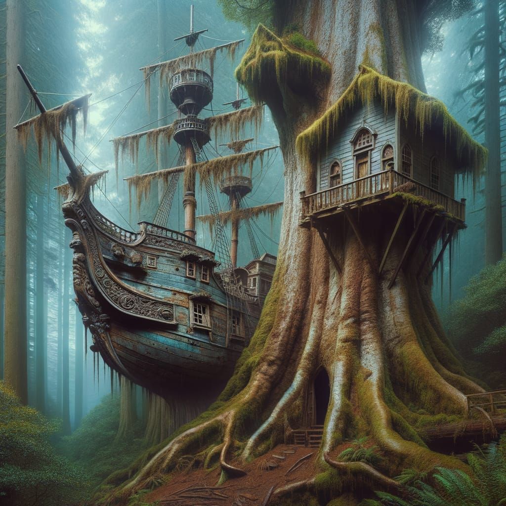 Pirate Ship Treehouse in Ancient Giant Tree