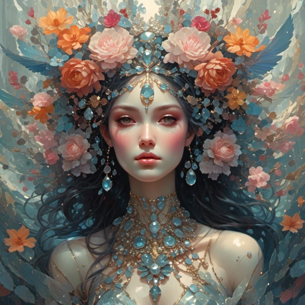 Ethereal Floral Portrait in Dreamlike Atmosphere