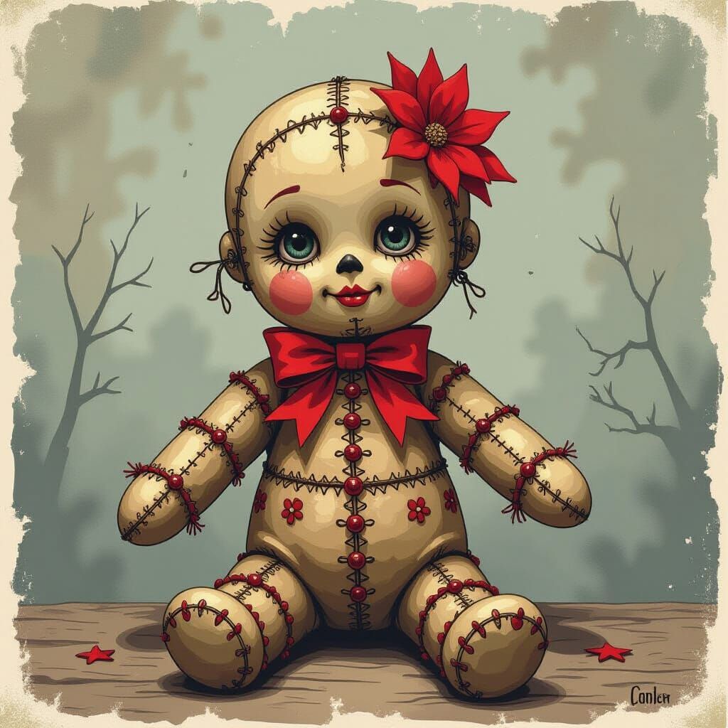 Intricately Detailed Voodoo Doll in Surreal Watercolor Style