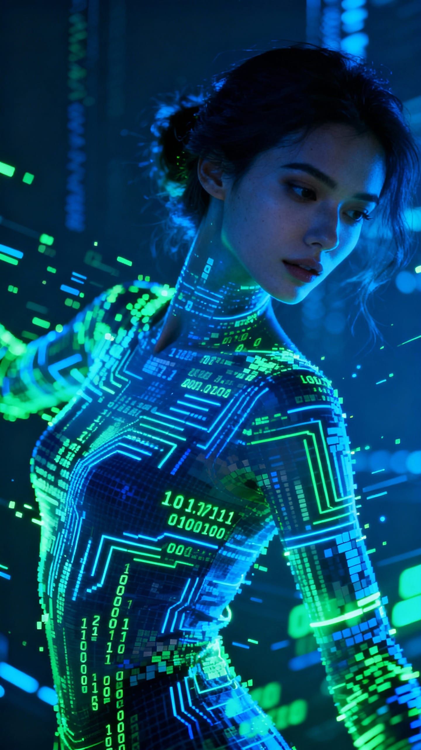 Woman Composed Entirely of Digital Code