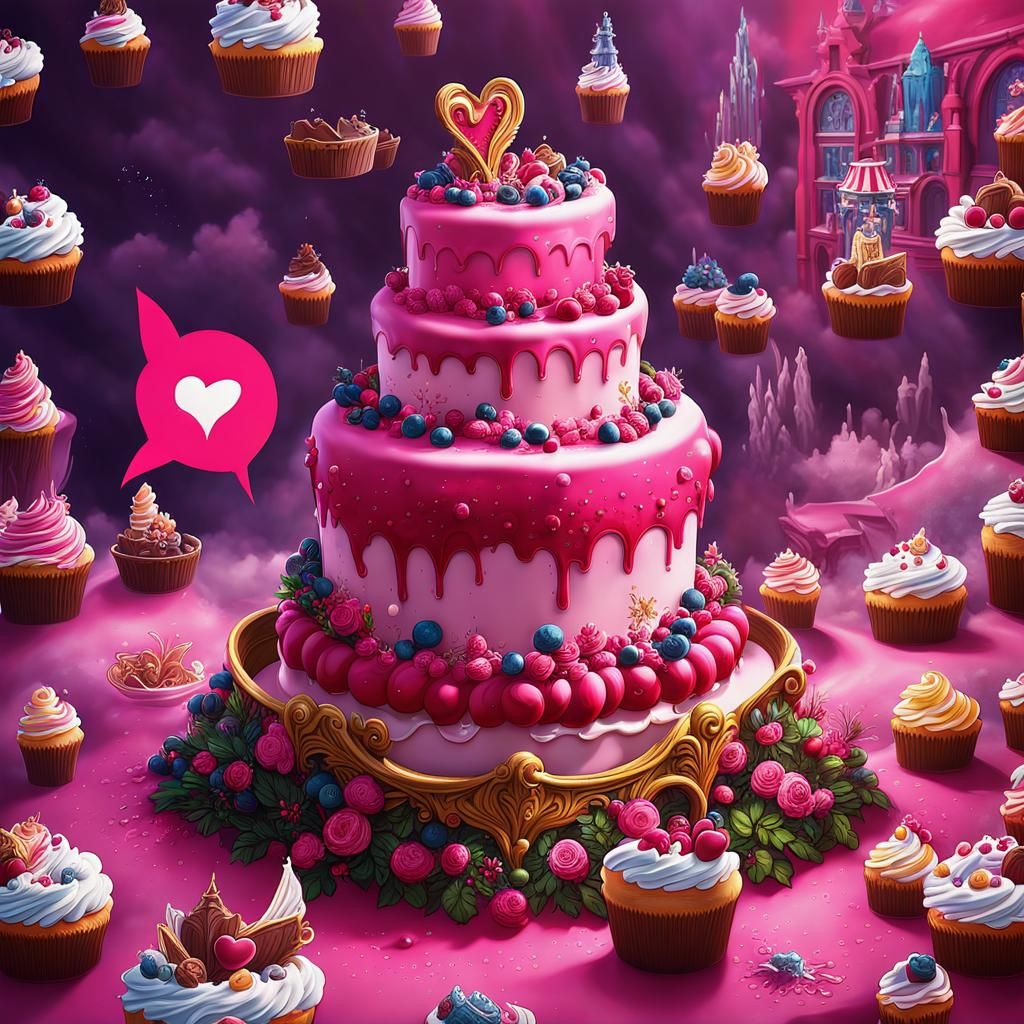 Heart Tteok Cake with Ruby Chocolate in Detailed Painting