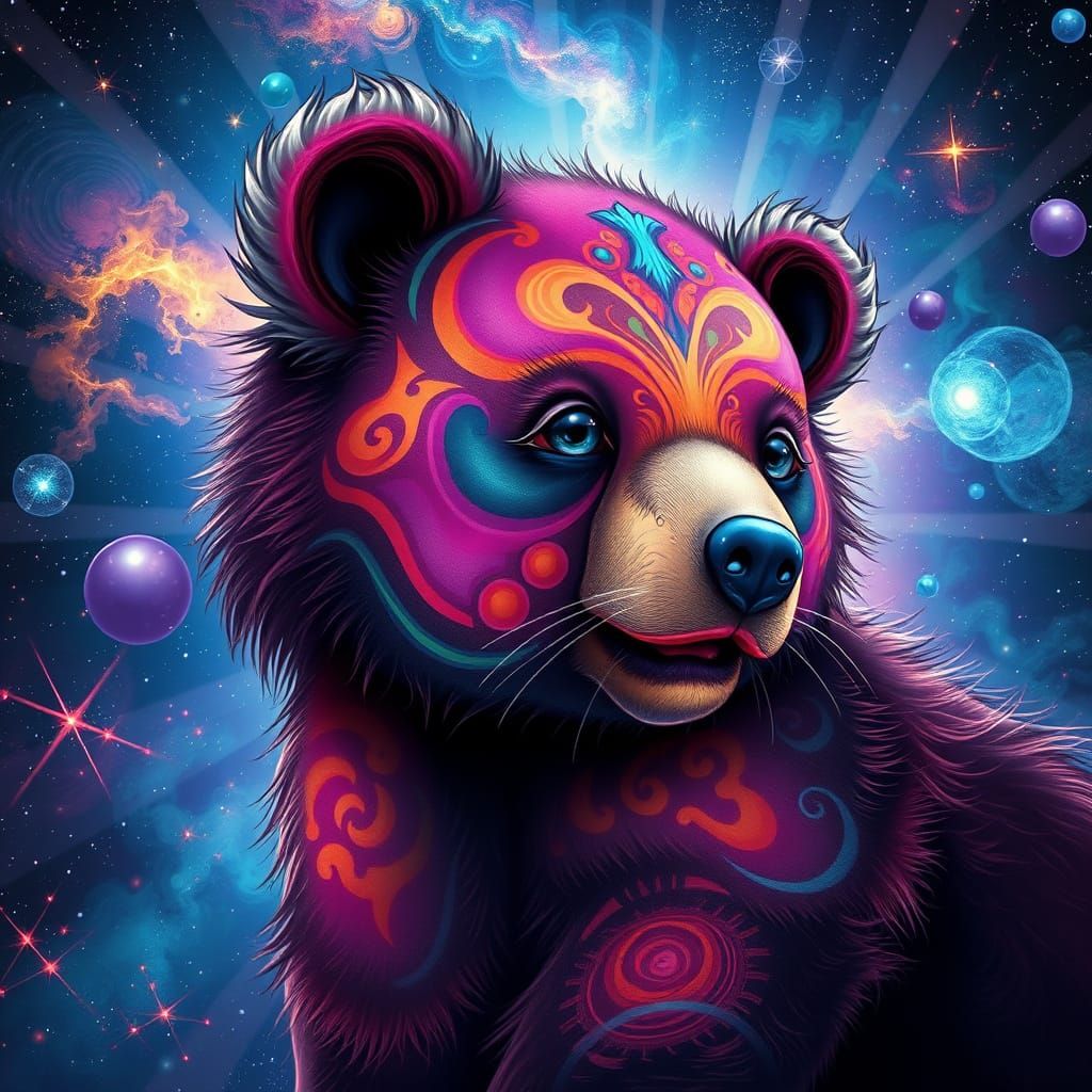 Adorable Baby Nandi Bear in Cosmic Astral Style